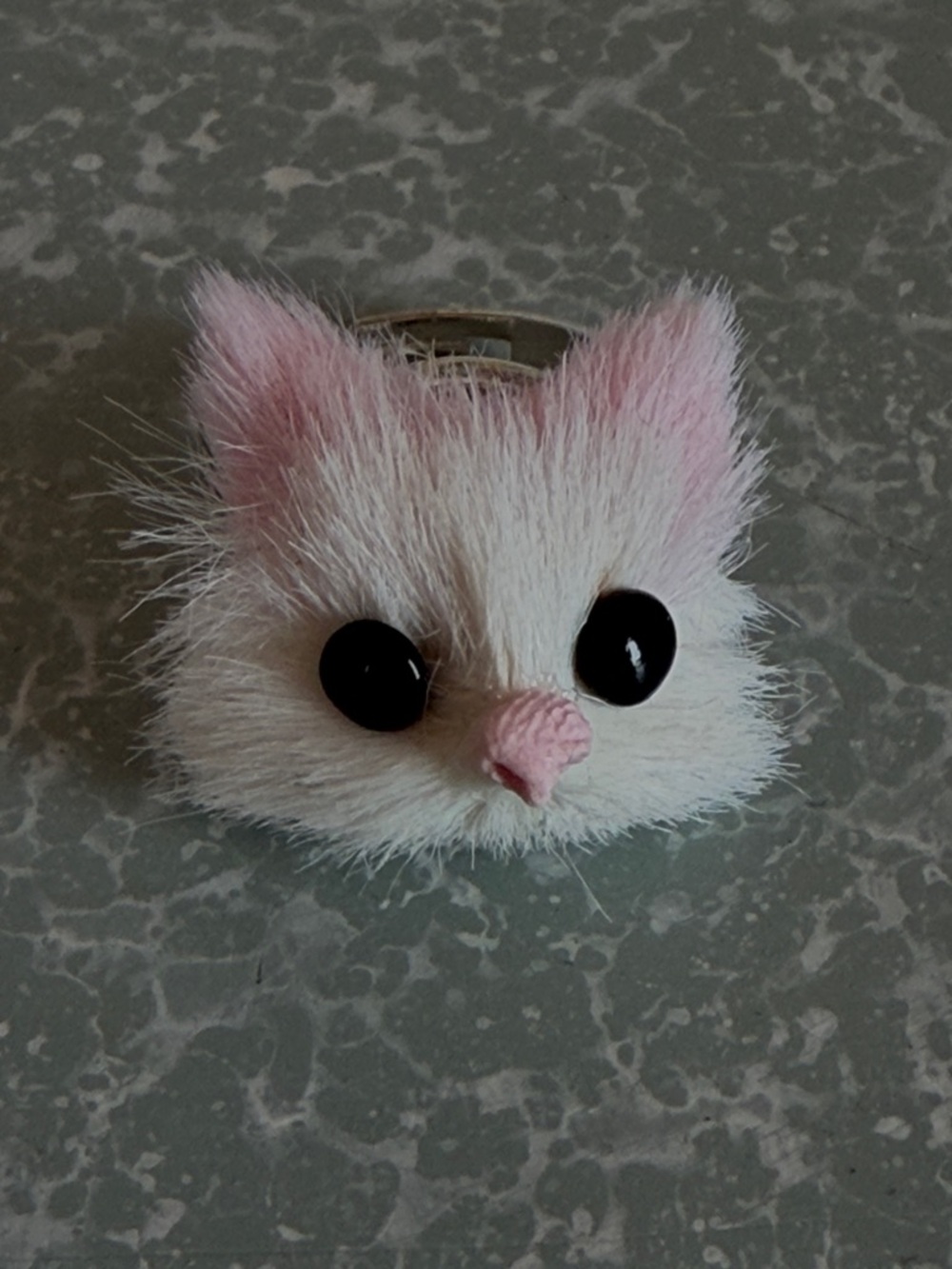 Plush Cat Face Ring - Pink & White Faux Fur